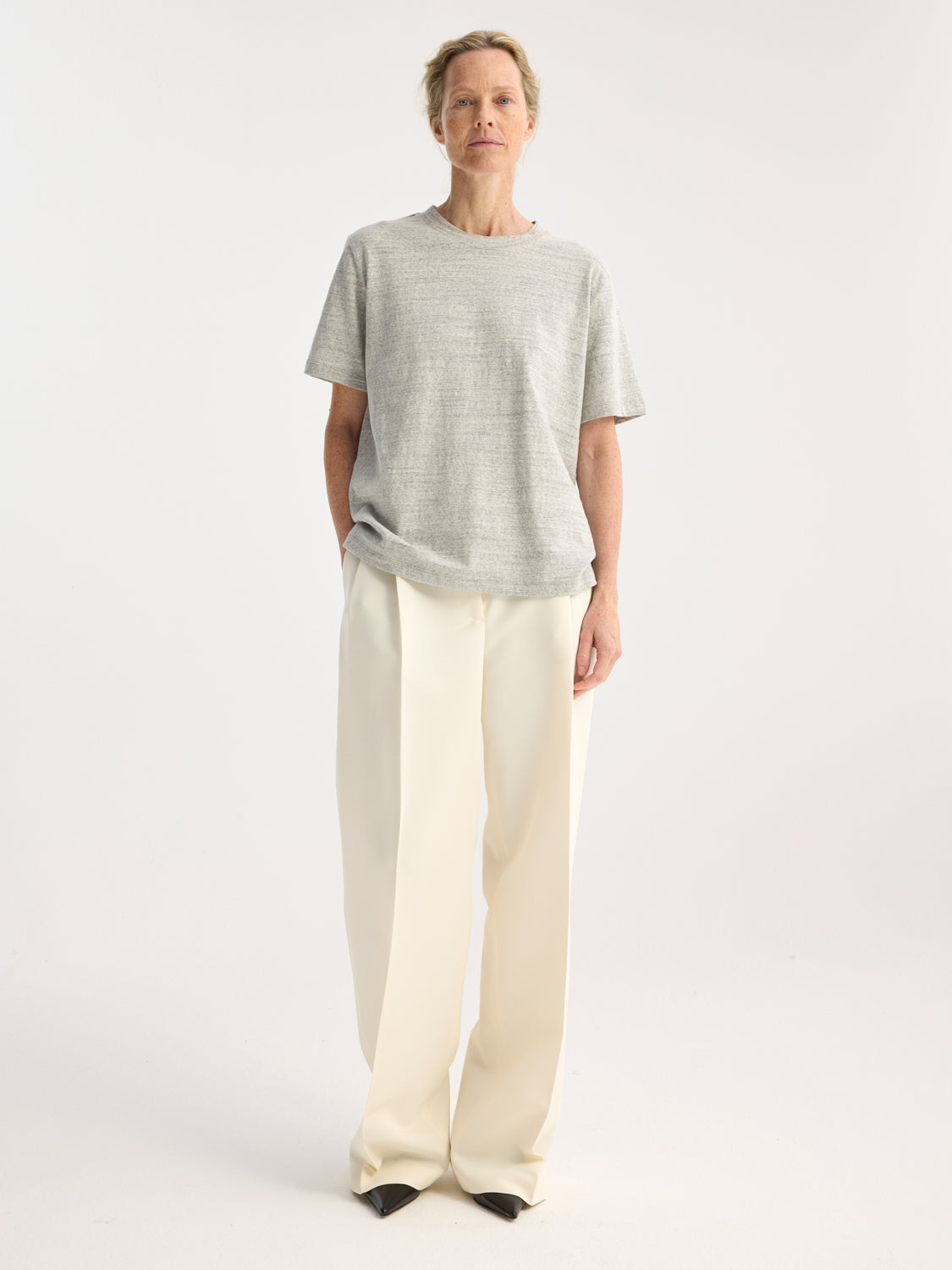 Japansk Mouliné Jersey T-Shirt | Lysegrå Melange
