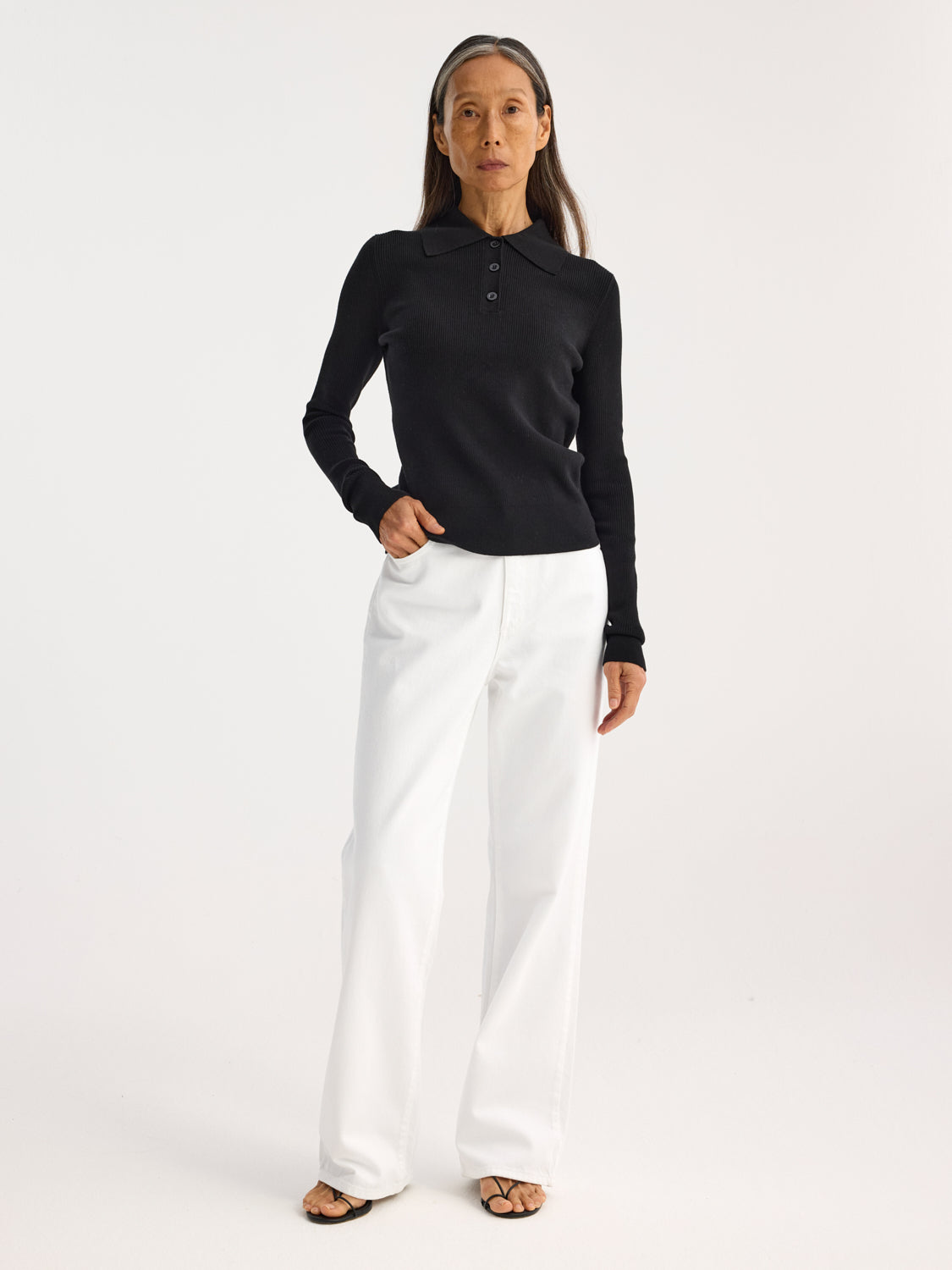 Rib Knitted Polo | Black