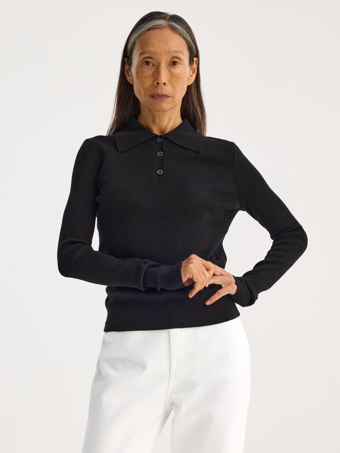 Rib Knitted Polo | Black