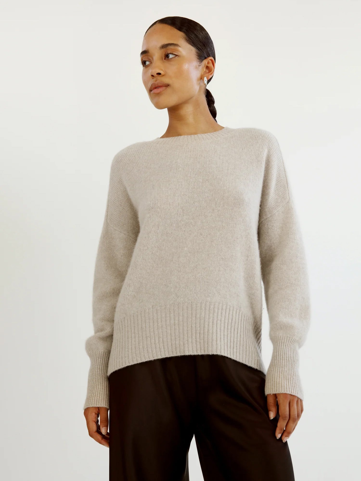 Taupe crew neck sweater sale