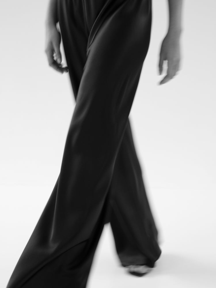 Bias Satin Trousers - Black