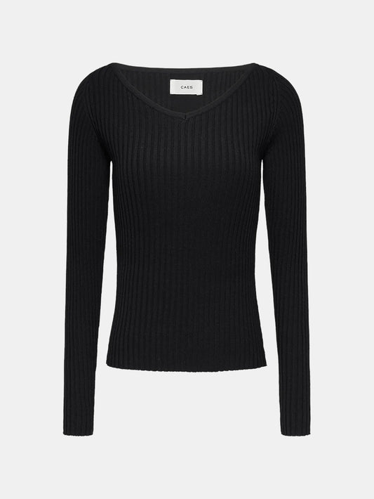 0202 Viscose V-neck Fitted Top - Black