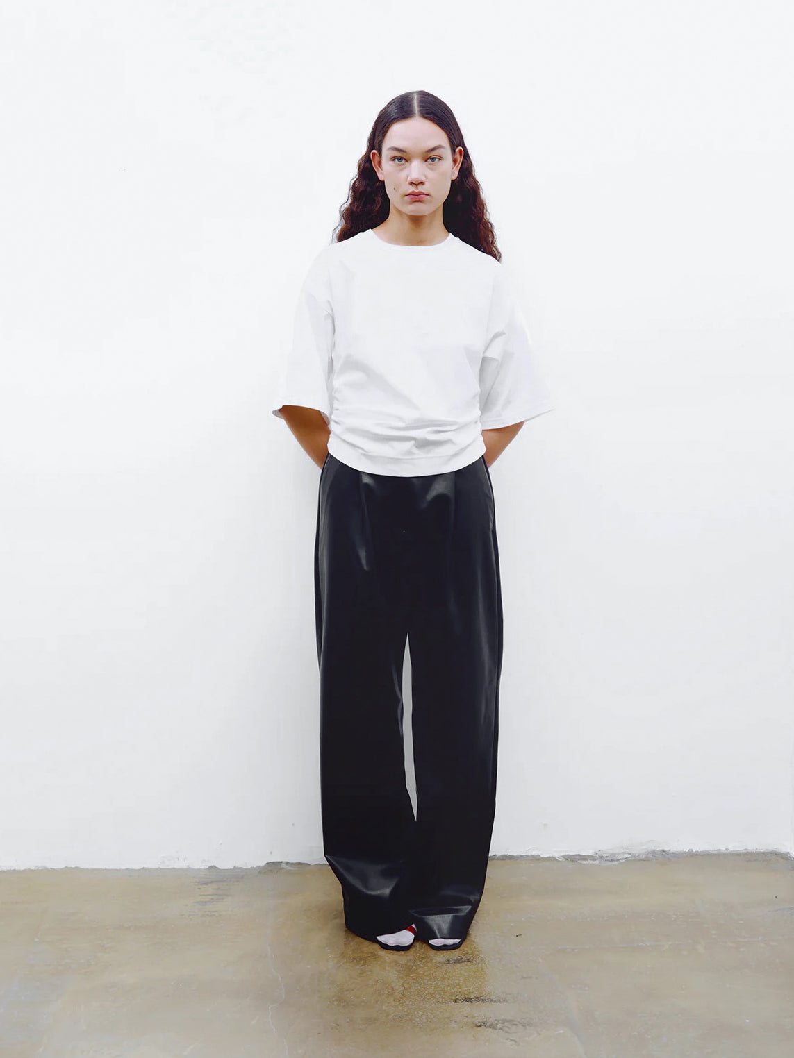 0197 Leather look wide leg pants