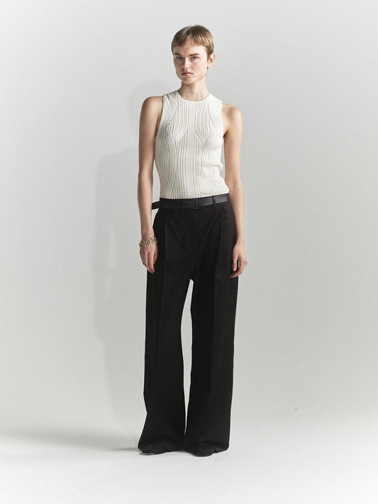 0125 Rib Corset Singlet - White