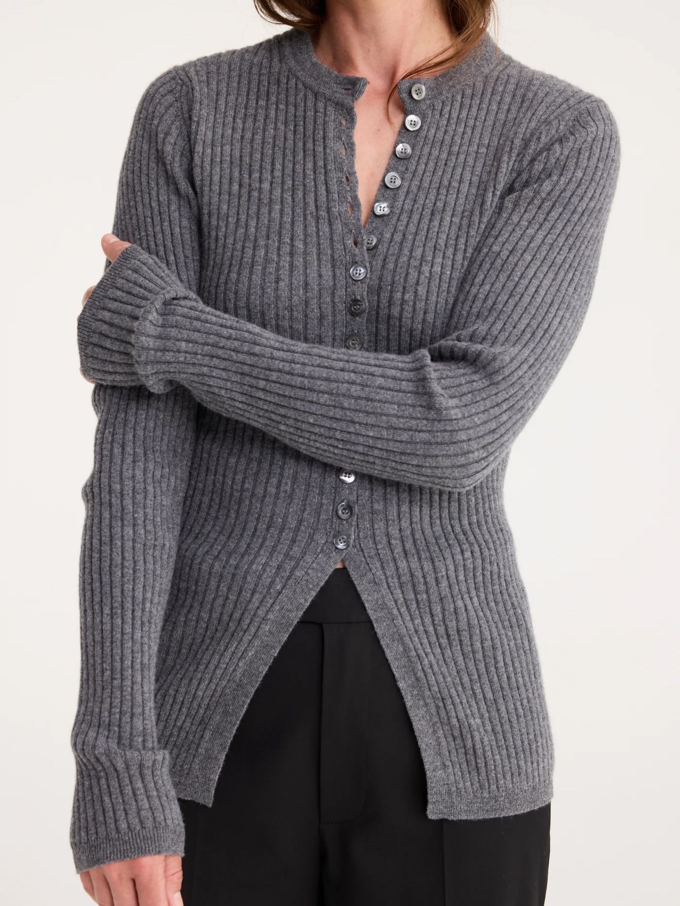 Langærmet Rib-Cardigan