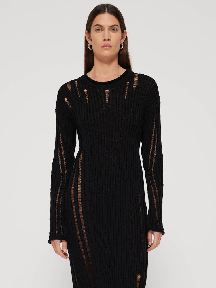 Drop Needle Raw Knitted Dress