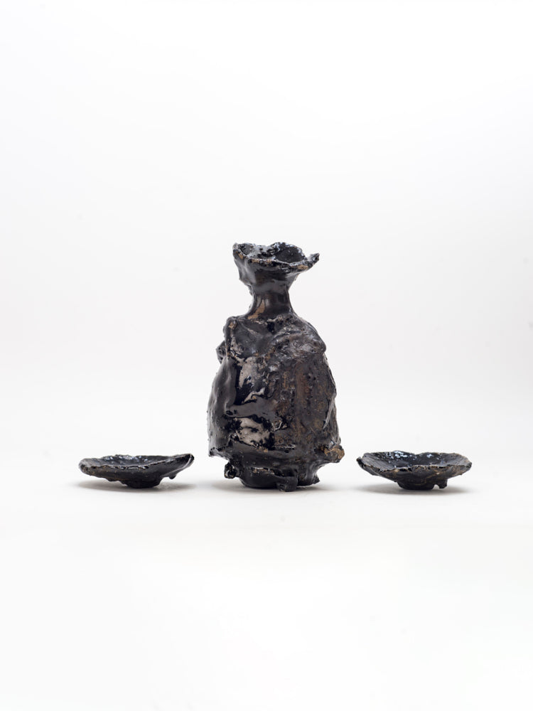 Sake Set, Black Raku Fired