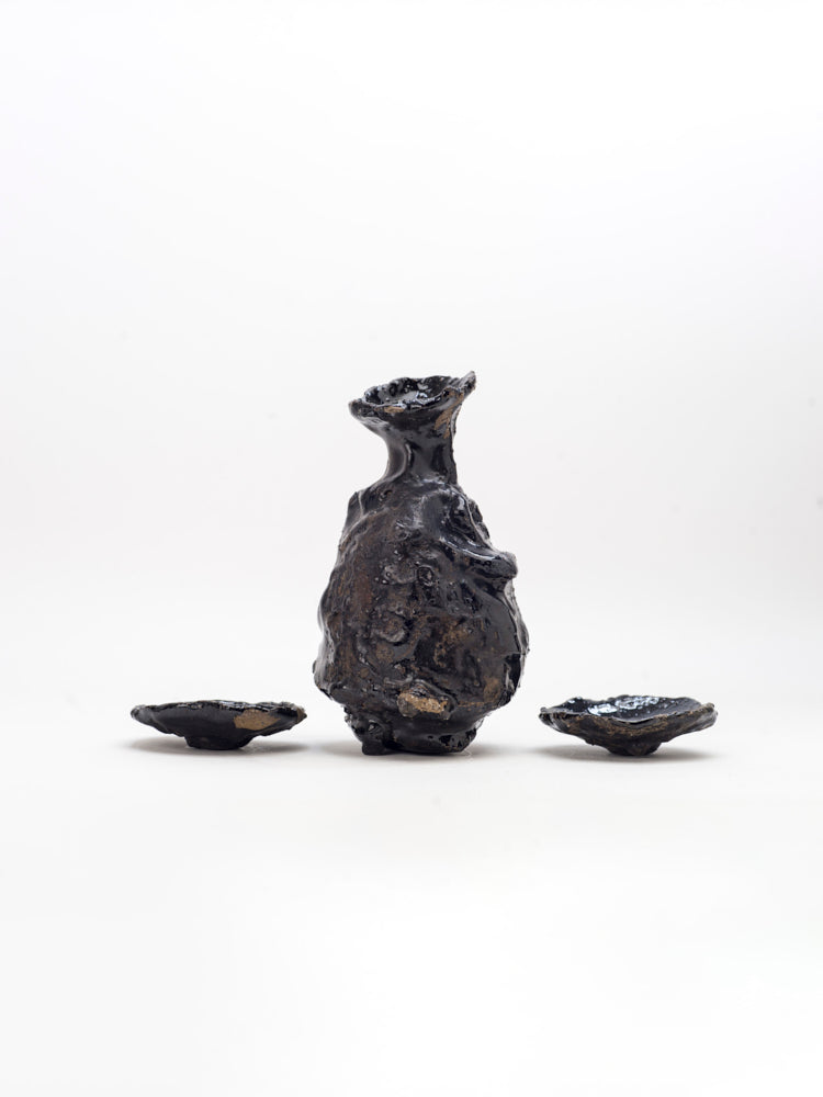 Sake Set, Black Raku Fired