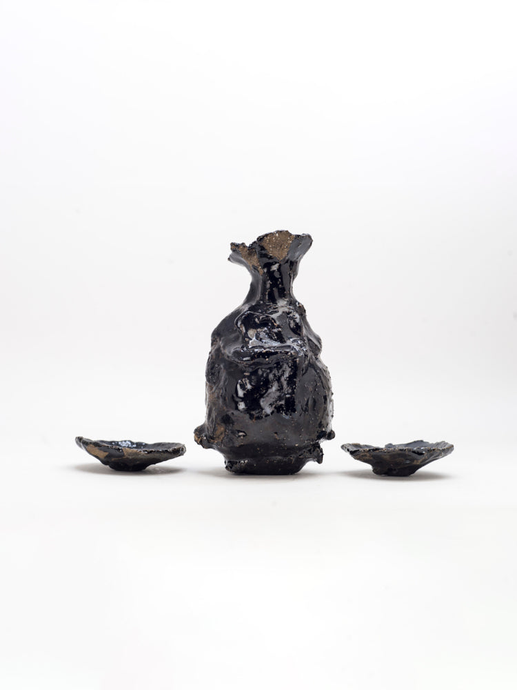 Sake Set, Black Raku Fired