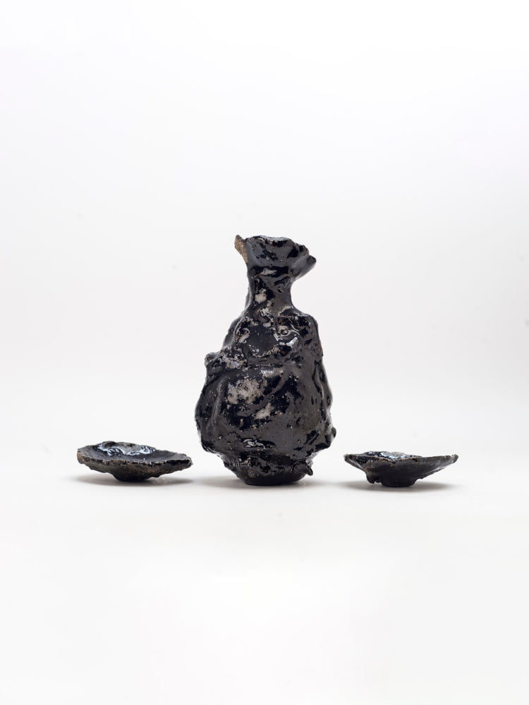 Sake Set, Black Raku Fired