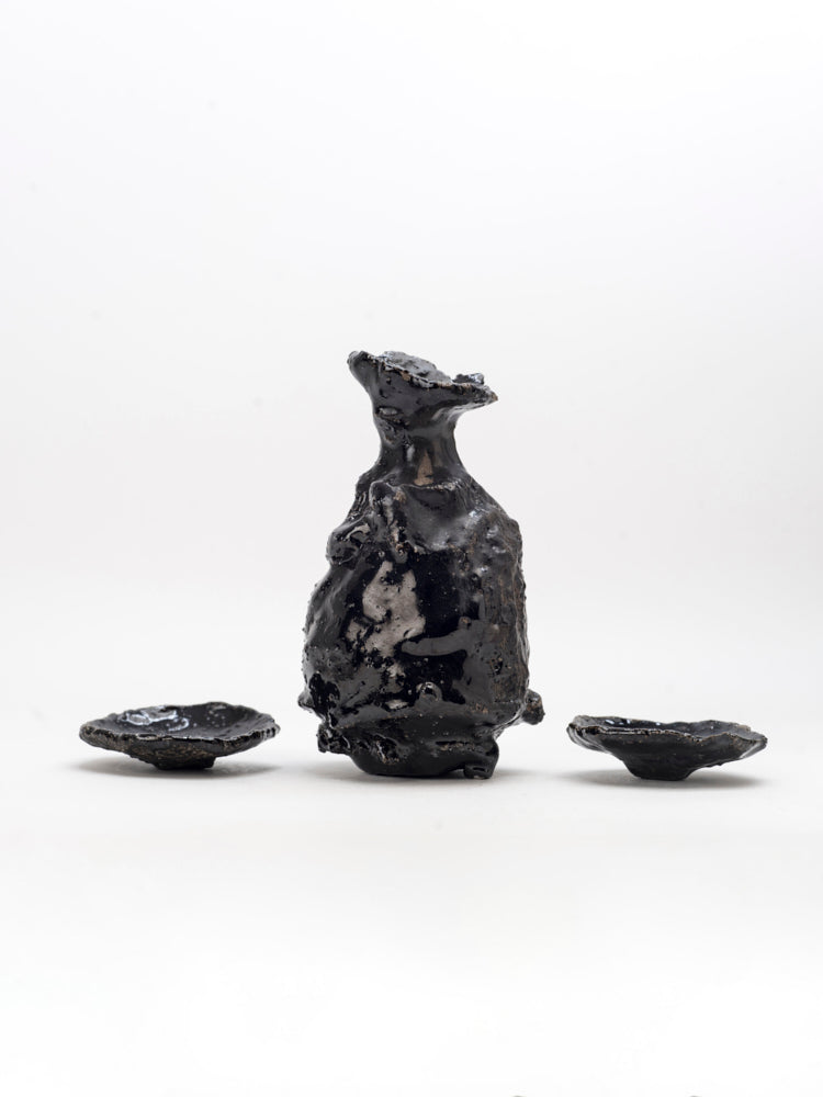 Sake Set, Black Raku Fired