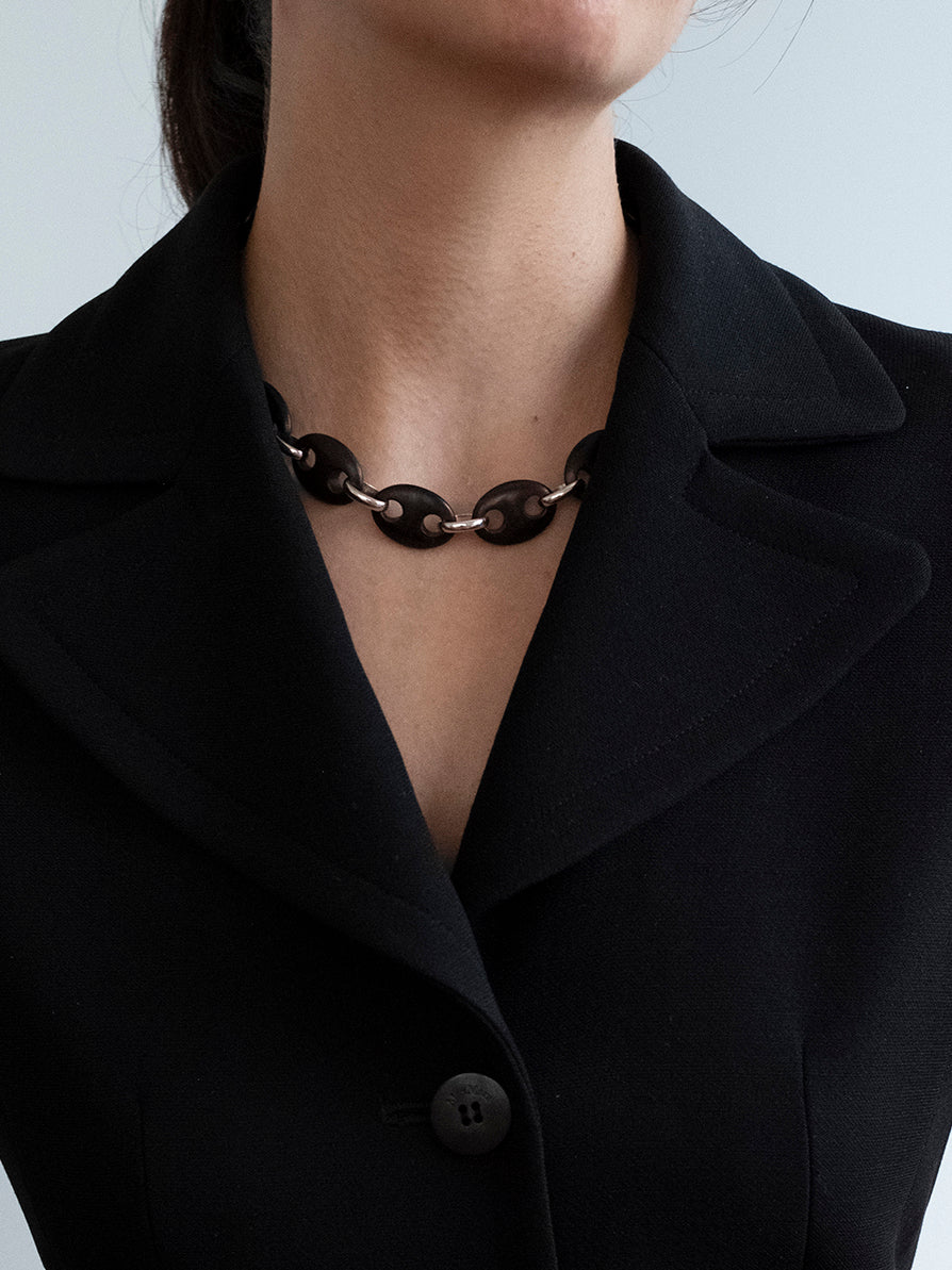 Mini Oval Ebony Link Chain Necklace