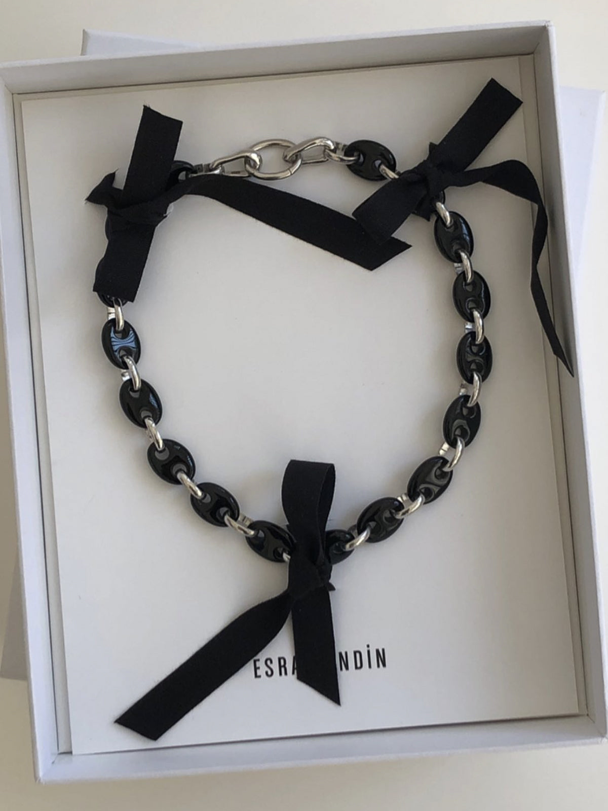 Mini Oval Ebony Link Chain Necklace