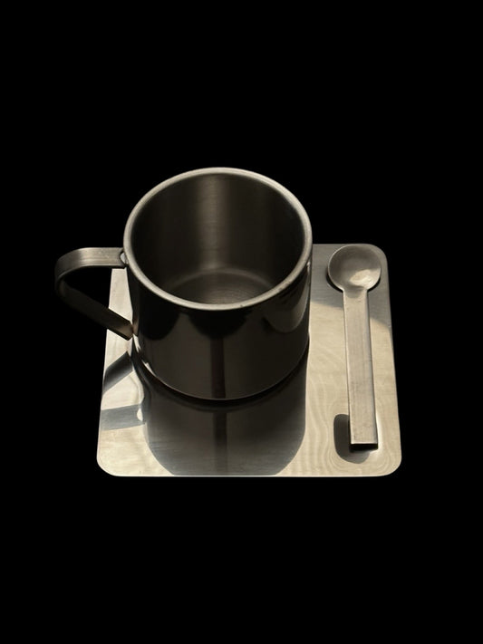 Steel Coffee Cup & Saucer